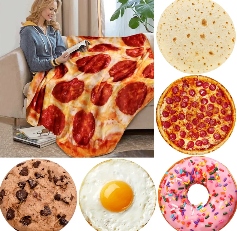 Teplá kulatá vtipná deka na zimu | deka, přehoz, pizza deka, tortila deka