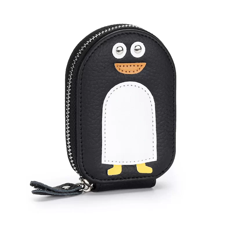 Roztomilá peněženka s tučňákem a zipem | kožená peněženka, dámská peněženka
