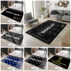 Černobílá protiskluzová rohož s nápisem | rohožka, koberec