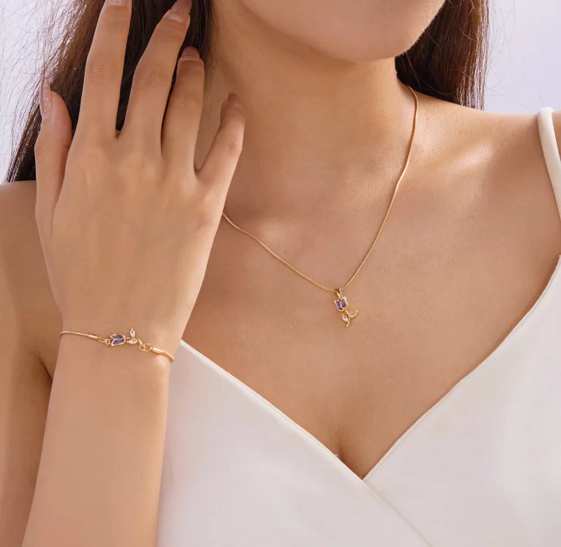 Barevný tulipánový náhrdelník či náramek se zirkony | svatební šperk, květinový náhrdelník