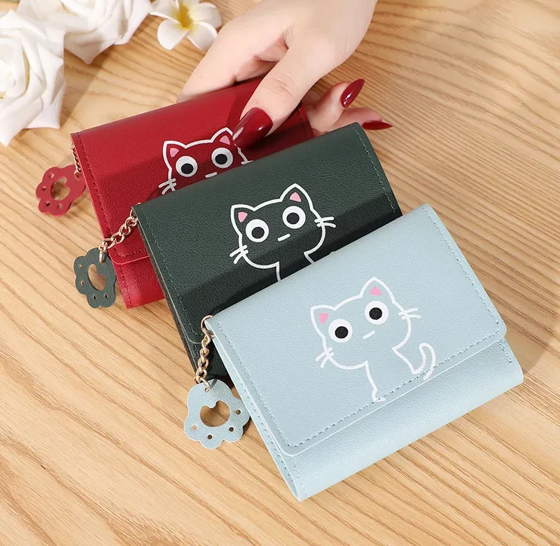 Stylová kočičí peněženka s řetízkem | dámská peněženka, malá peněženka