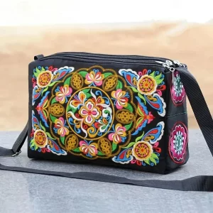 Dámská vyšívaná crossbody kabelka květiny | kabelka, taška přes rameno