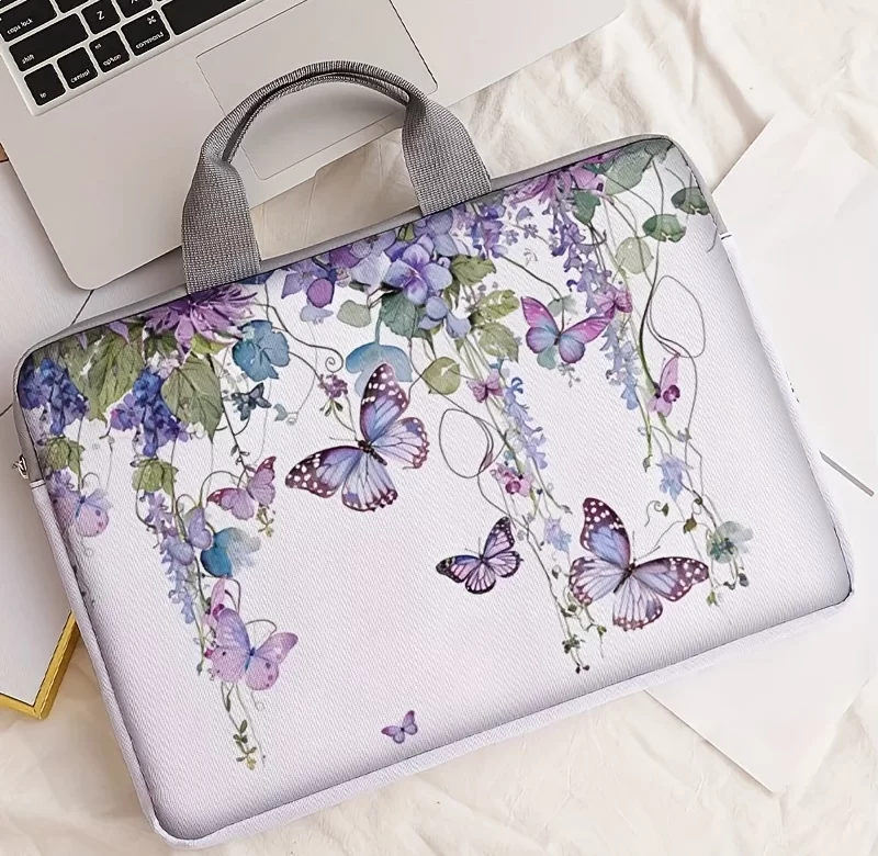 Fialová taška s motýly na notebook | obal na notebook, brašna na notebook