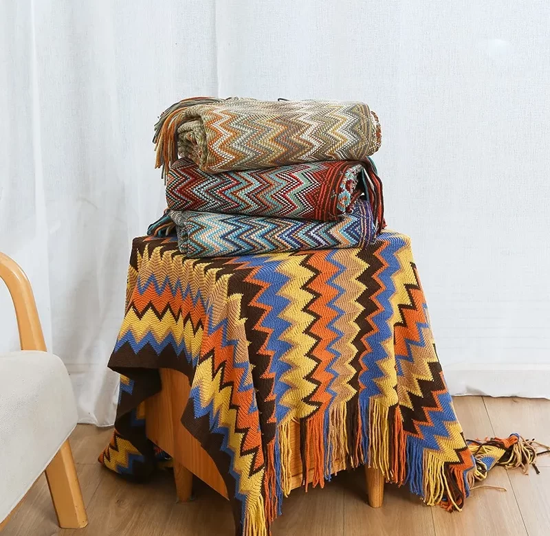 Boho letní pletená deka s třásněmi | přehoz, přikrývka