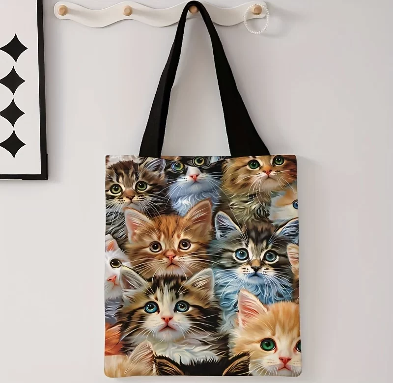 Kočičí plátěná nákupní taška s potiskem | módní taška, nákupní taška
