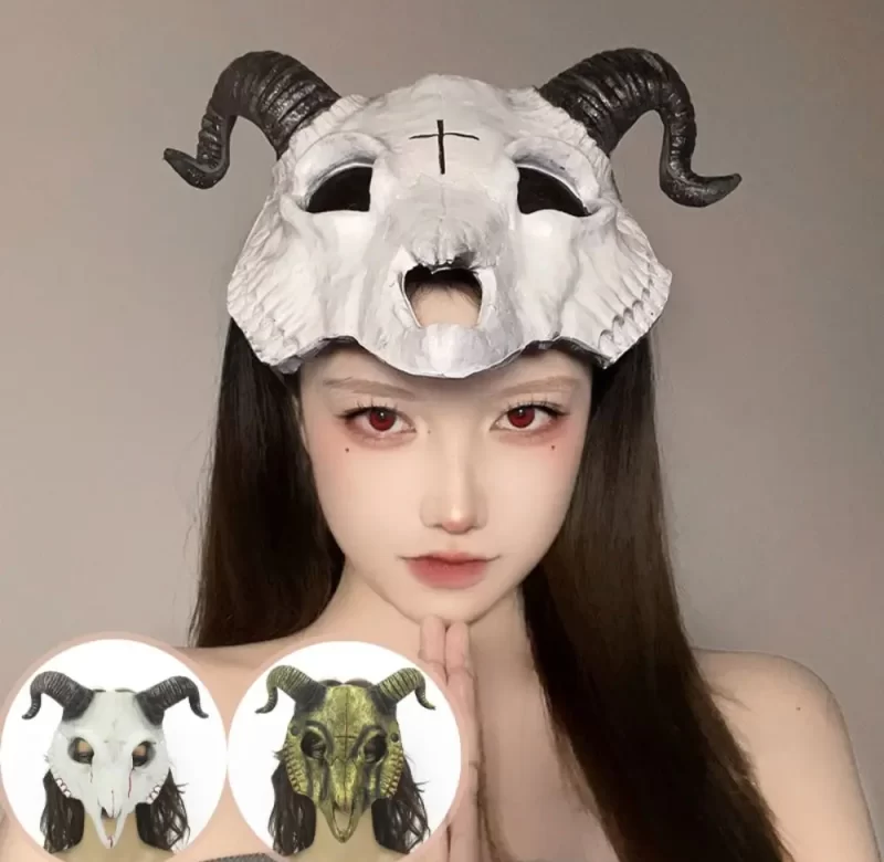 Kožená maska lebka s rohy | halloween maska, maska cosplay