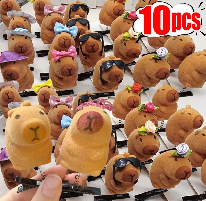 Kawaii plyšová sponka capybara mašle | vlasové doplňky