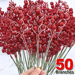 Vánoční dekorativní umělé větvičky s bobulemi | vánoční dekorace, umělé květiny