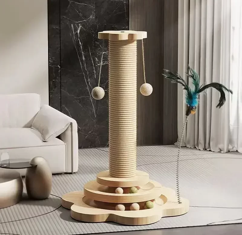 Kočičí škrabadlo dřevěné s hračkou | nábytek