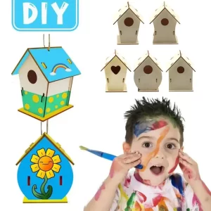 Přírodní dřevěná ptačí budka závěsná | dekorace 8 ks