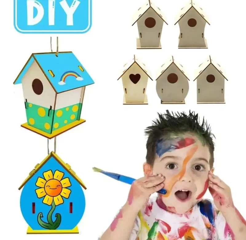 Přírodní dřevěná ptačí budka závěsná | dekorace 8 ks