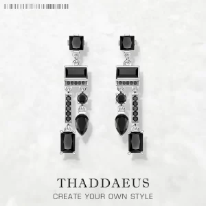 Stříbrné visací černé náušnice vintage | šperk 2 ks