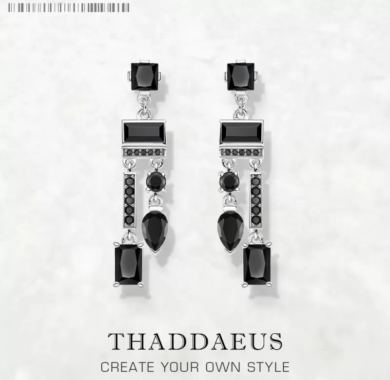 Stříbrné visací černé náušnice vintage | šperk 2 ks