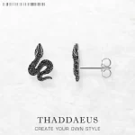 Stříbrné náušnice had s černým kamenem | šperk 2 ks