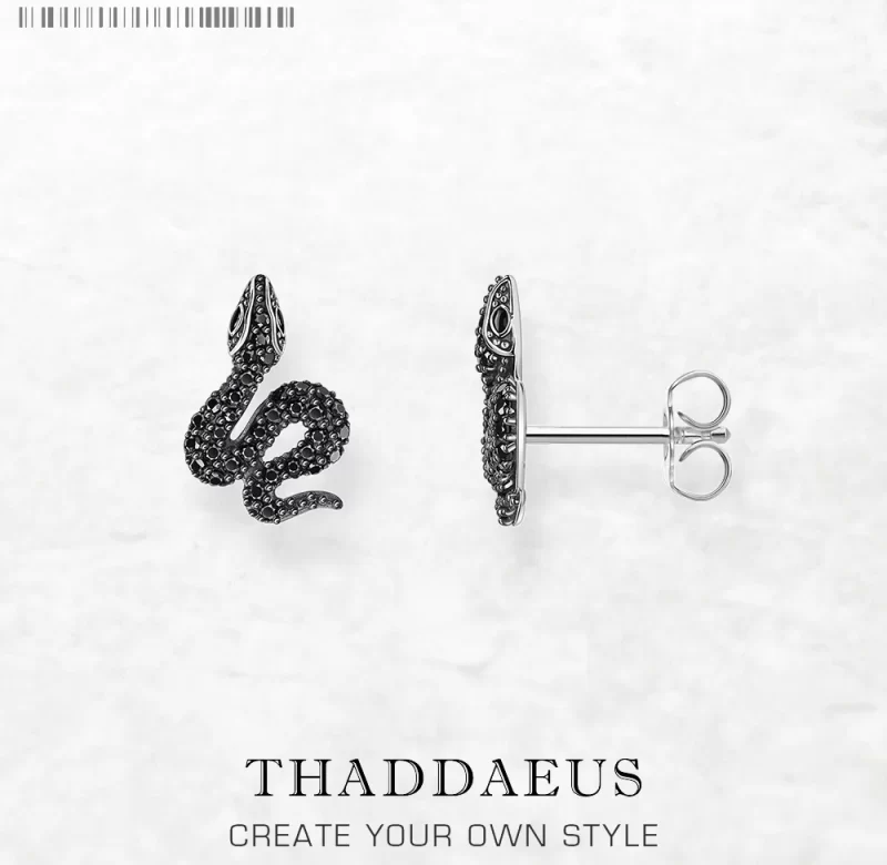 Stříbrné náušnice had s černým kamenem | šperk 2 ks