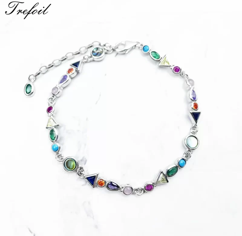 Stříbrný řetízkový náramek barevné kameny | šperk