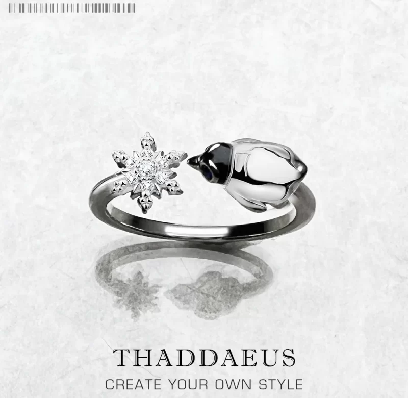 Stříbrný prsten vločka s tučňákem | šperk