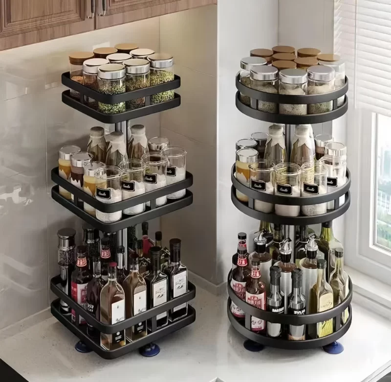 Otočný stojan na koření černý kov | organizér