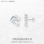 Stříbrné geometrické náušnice s kamenem | šperk 2 ks