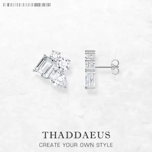 Stříbrné geometrické náušnice s kamenem | šperk 2 ks