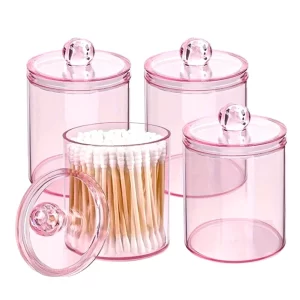 Růžový transparentní úložný box na vatové tyčinky | Kosmetický organizér