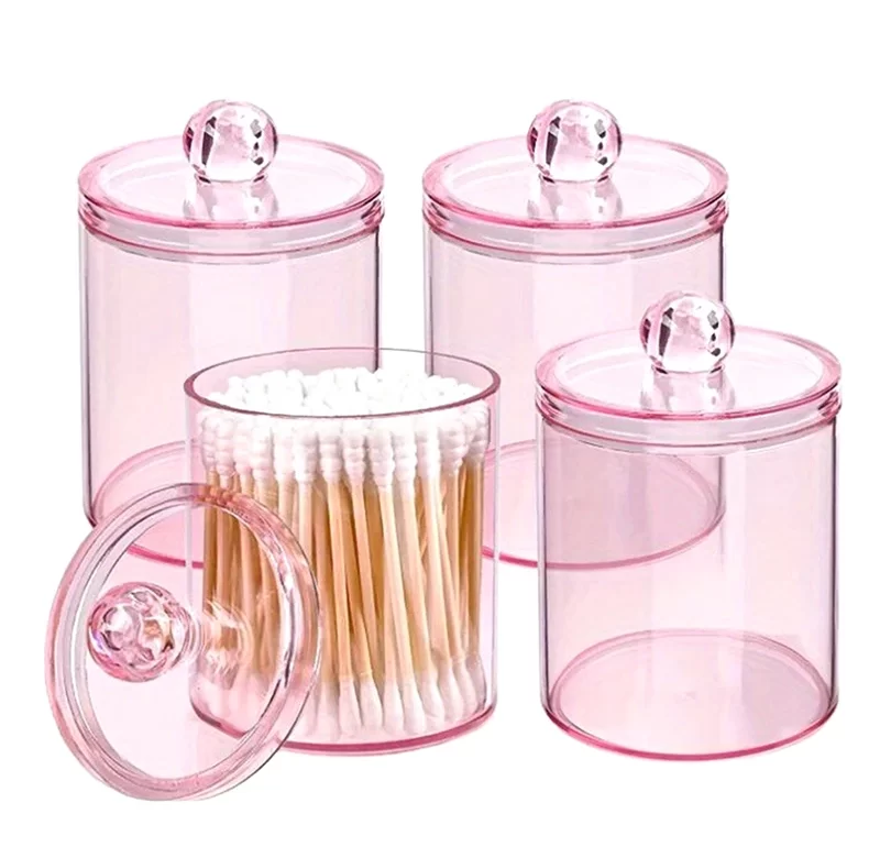 Růžový transparentní úložný box na vatové tyčinky | Kosmetický organizér