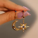 Asymetrické náušnice hvězda a měsíc | šperk 2 ks