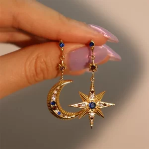 Asymetrické náušnice hvězda a měsíc | šperk 2 ks