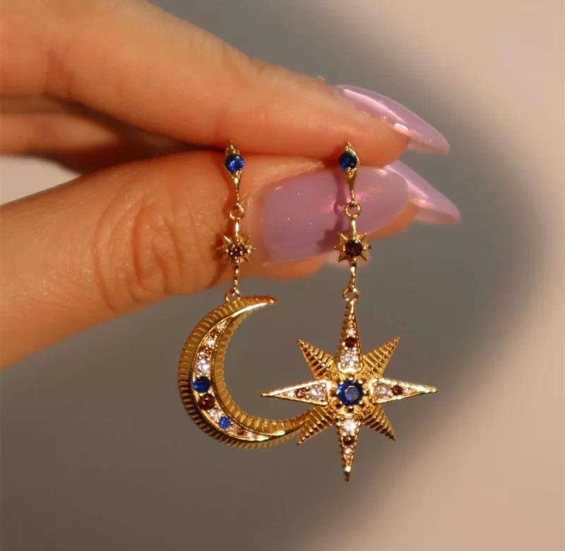 Asymetrické náušnice hvězda a měsíc | šperk 2 ks