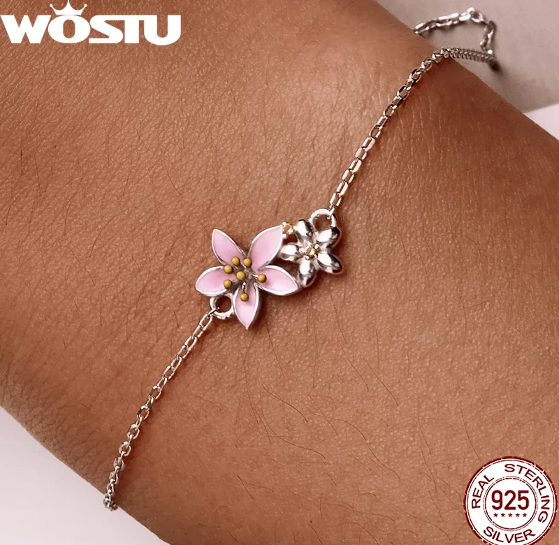 Stříbrný náramek sakura růžový nastavitelný | šperk