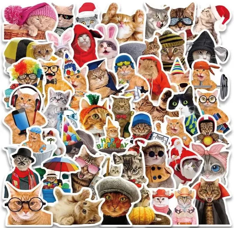 Vtipné kočičí samolepky graffiti vintage | dekorace 50 ks