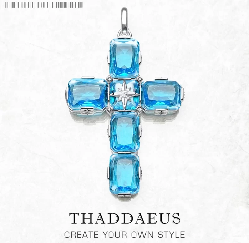 Stříbrný přívěsek kříž akvamarín hvězda | šperk
