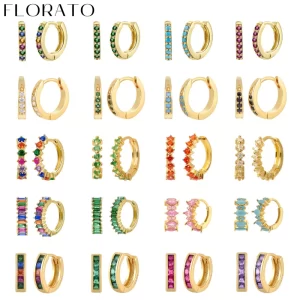 Stříbrné kruhové náušnice barevný zirkon | šperky 2 ks