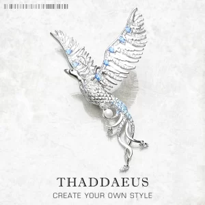 Stříbrný přívěsek fénix s modrým kamenem | šperk