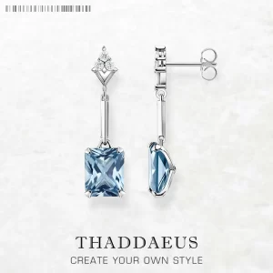 Stříbrné visací čtvercové náušnice aquamarine | šperk 2 ks