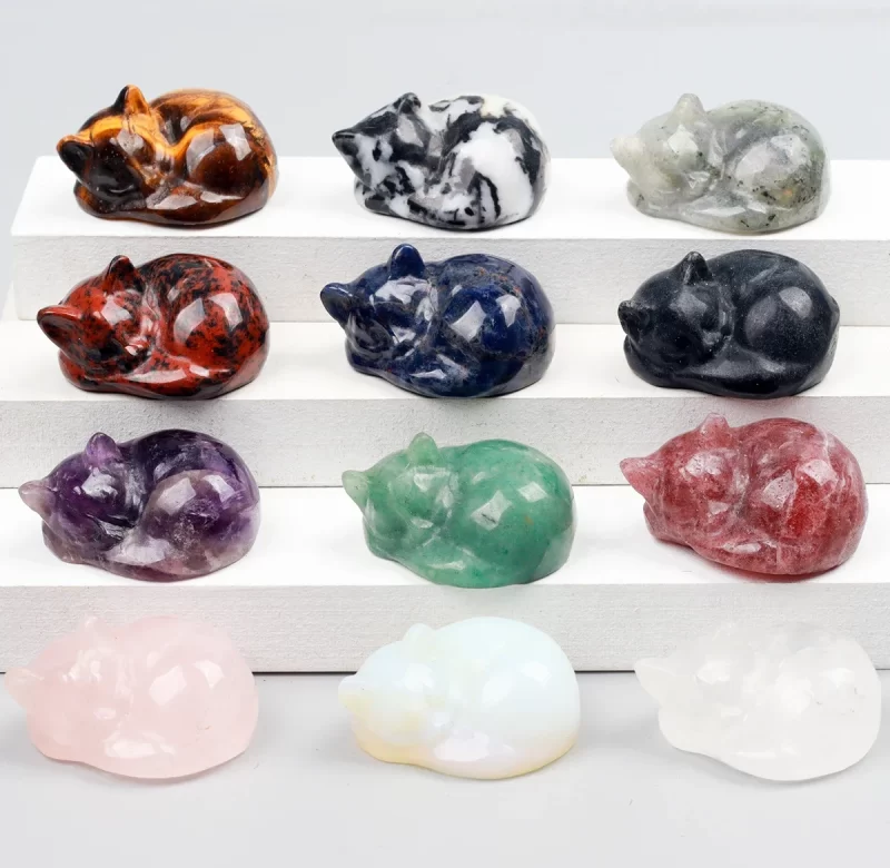 Spící kočka z přírodního kamene | dekorace, figurka