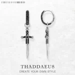 Černé kruhové náušnice kříž stříbro | šperk 2 ks