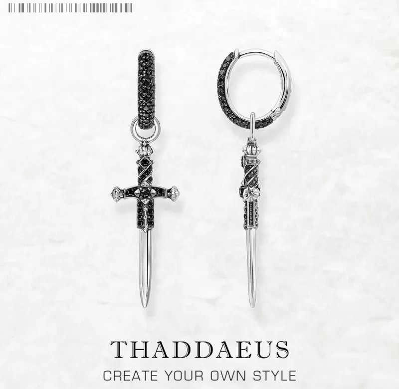 Černé kruhové náušnice kříž stříbro | šperk 2 ks