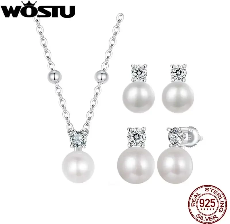 Stříbrné perlové náušnice s moissanitem | šperky 2 ks