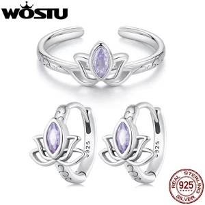 Stříbrný prsten lotus a náušnice vintage | šperk