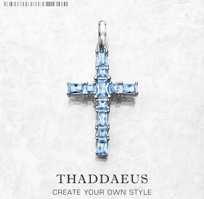 Stříbrný přívěsek kříž s akvamarínem | šperk