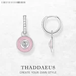 Stříbrné náušnice kruhy růžové srdce | šperky 2 ks