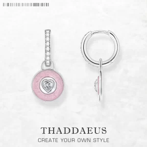 Stříbrné náušnice kruhy růžové srdce | šperky 2 ks