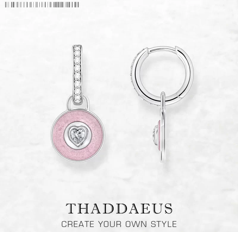Stříbrné náušnice kruhy růžové srdce | šperky 2 ks