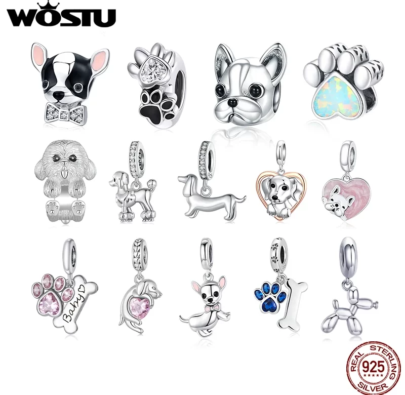 Stříbrný přívěsek pes se zirkonem | přívěsek korálek