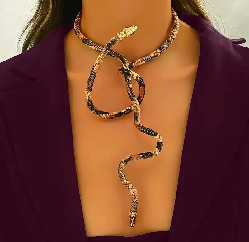 Stylový hadí vintage šperk | náhrdelník obojek, náramek s motivem hada