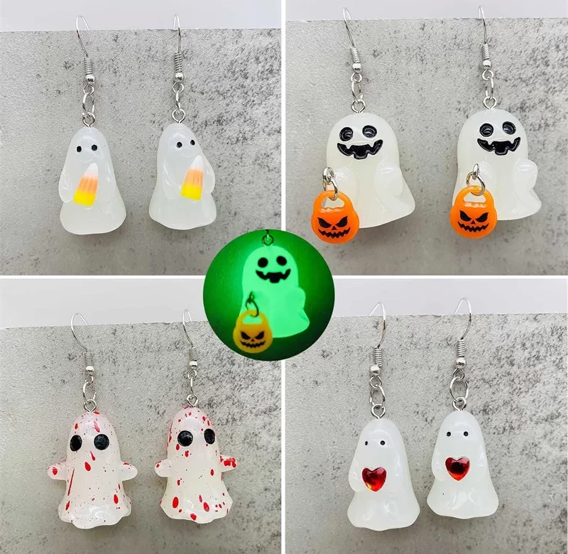2 ks Svítící halloween náušnice duch | šperk