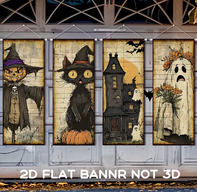 4 ks Halloween banner vintage | party dekorace, halloweenská výzdoba