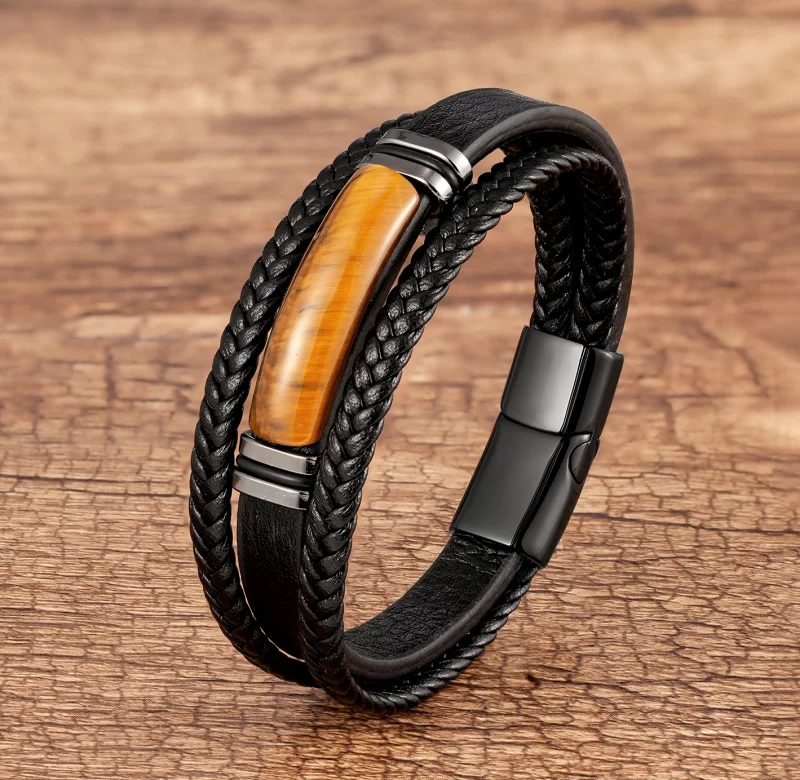 Pánský náramek kožený ocelový | šperk pro muže
