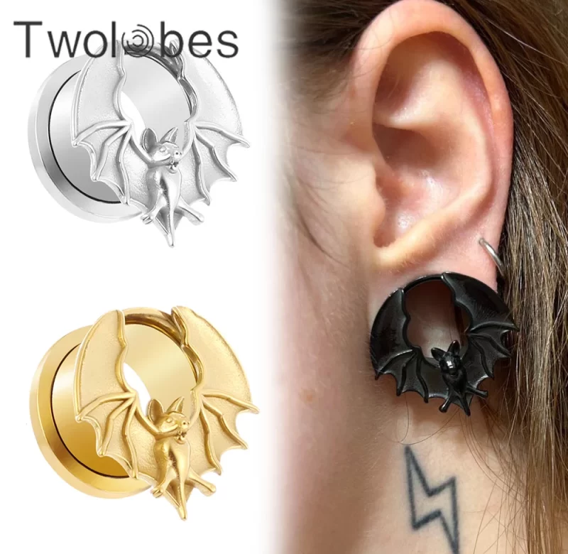 2 ks Tunely do uší netopýr chirurgická ocel | piercing do ucha